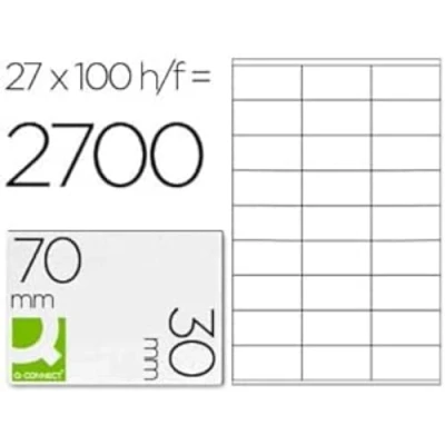 Abbildung von Q CONNECT Etiketten Selbstklebend / 70 x 30 mm 100 Blatt A4 Weiß/Adressaufkleber Bedruckbar Adressetiketten Aufkleber Universal Klebeetiketten Haushaltsetiketten