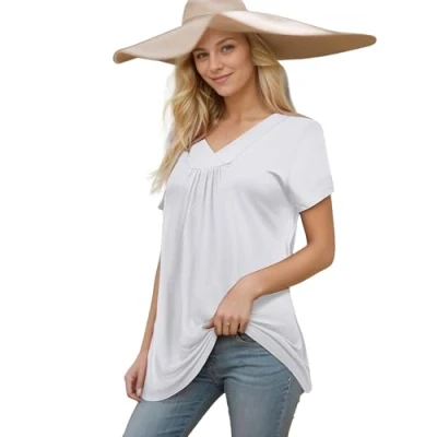 Abbildung von TANTOMI T Shirt Falten Longshirt Damen, Lockere Tshirt Damen für die Alltag Geeignet und den Arbeit