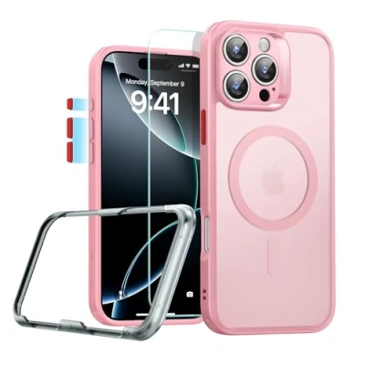 Abbildung von ESR für iPhone 16 Pro Max Hülle (4 in 1) Set, Transparente Matte mit Displayschutzfolie, Kompatibel MagSafe, Militärnorm Schutz, Classic Serie,Mattiertes Rosa