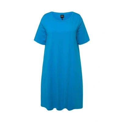 Abbildung von Ulla Popken Alijn Ronde HALS Korte Mouwen Zakken Jerseykleid, Damen, Größe: 42/44, Sapphire blue