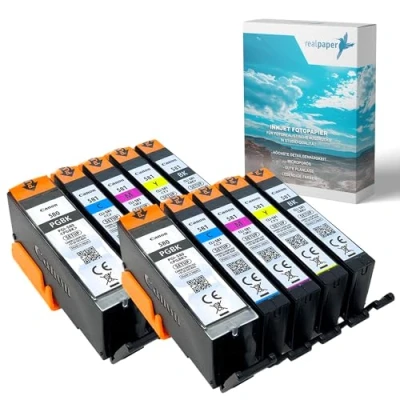 Abbildung von realpaper Bundle 10 Originale Canon Setup Druckerpatronen PGI 580/ CLI 581 passend für die Drucker Pixma TS705 TS6350 TS8350 TR8550 TS6150 TS8150 TS9150 TS8250 [+25 Blatt Fotopapier der Marke