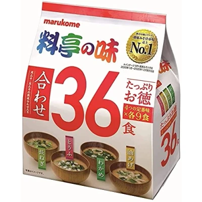 Abbildung von Marukome Miso Ryotei no Aji Suppe mit 4 Geschmacksrichtungen, japanische Instant Suppen (Wakame, Frühlingszwiebeln, Tofu, Aburaage)