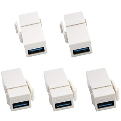 Abbildung von AAOTOKK 3.0 A USB Keystone Adapter Trapezkoppler Weiblich auf Stecker Wandverlängerung Steckdose mit Einsatz Kupplung für Wandplatte Panel (Weiß/5 Stücke)
