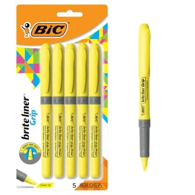 Abbildung von BIC Brite Liner Grip Textmarker, Blau, 12 Stück gelb 5 Count