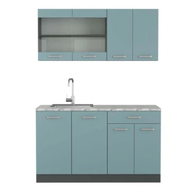 Abbildung von Vicco Singleküche R Line, Blau Grau/Anthrazit, 140 cm, AP Marmor