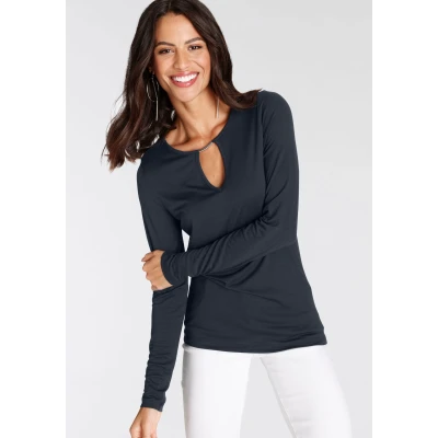 Abbildung von Laura Scott Langarmshirt, mit Schmuck Detail im Ausschnitt