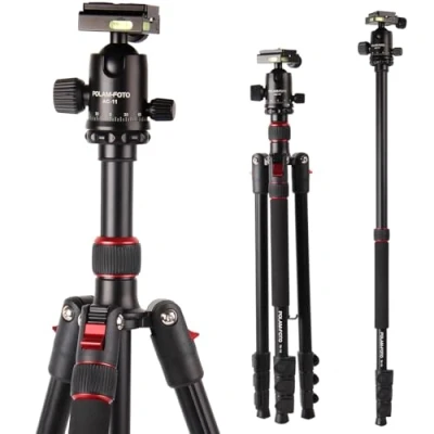 Abbildung von POLAM FOTO 168cm Kamera Stativ Aluminiumlegierungen mit Einbeinstativ und 360 Kugelkopf， Reisestativ Fotostativ Kugelkopf Schnellwechselplatte Stativtasche
