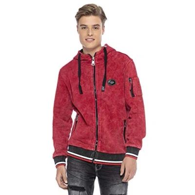 Abbildung von Cipo &amp; Baxx Herren Sweatjacke Kapuzenpullover Sweatshirt Sweater Jacke Hoodie mit Reißverschluss Rot L
