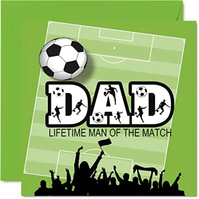 Abbildung von Fußball Geburtstagskarten für Papa Top Flight Dad Happy Birthday Karte von Sohn, Tochter, Vater Geburtstagsgeschenke, 145 mm x mm, Footy Footie Vatertags Grußkarten, Geschenk