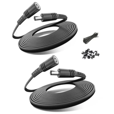 Abbildung von Basesailor DC Verlängerungskabel 6M 2Pack,5,5mm x 2,1mm 12V Netzteil Verlängerung Flach Kabel,5521 Buchse auf Stecker Connector Stromkabel für CCTV Überwachungskamera 7,Netzwerkkamera 8,DVRs 24 Volt