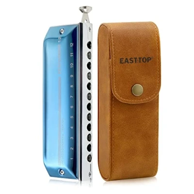 Abbildung von East Top Upgrade Chromatische Mundharmonika Tonart C，12 Loch 48 Ton Professionelle Für Erwachsene, Studenten und Liebhaber mit blauem Cover (EAP 12)