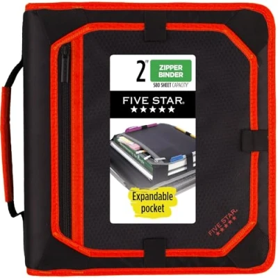 Abbildung von Five Star 2 Inch Zipper Binder, 3 Ring Expansion Panel, Durable, Red/Black (29052CE8)