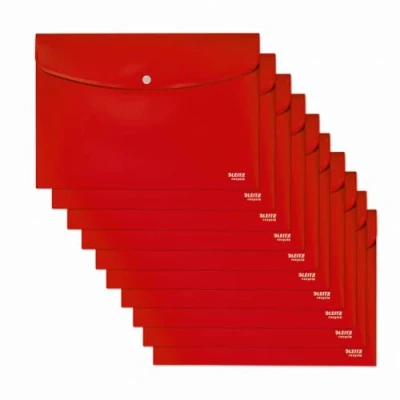 Abbildung von Leitz Recycle Sammelmappe A4, 10er Pack, Für 60 Blatt, Ordner mit Knopfverschluss, 100 % recycelbar, CO2 kompensiert, Umweltfreundlich, Serie, Rot, 46780025