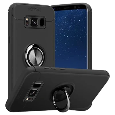 Abbildung von Cadorabo Hülle kompatibel mit Samsung Galaxy S8 Plus Schutzhülle TPU Silikon Case Ring Slim Kratzfest Weiche Gummi Rundumschutz für in Schwarz