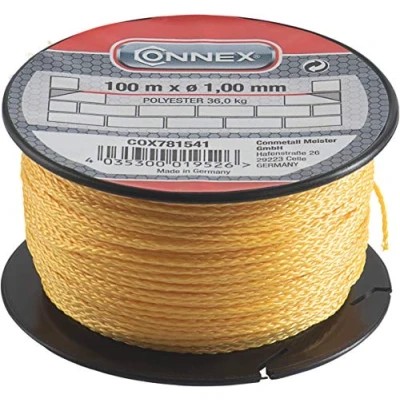 Abbildung von Connex Maurerschnur gelb 100 m Länge Ø 1,0 mm Polyester Knotenfest Reißfest &amp; Belastbar Auf Spule / Richtschnur Bauschnur Lotschnur Pflasterschnur COX781541
