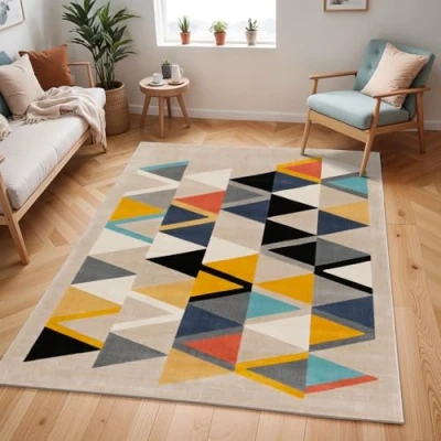 Abbildung von Surya Teppich &quot;Geometric 2350&quot;, rechteckig, Skandi Design, Modern Boho Kurzflor Wohnzimmerteppich, Schlafzimmer