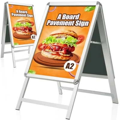 Abbildung von WIIGO A2 A Board Pflasterschild, doppelseitig, Aluminiumrahmen, Schild für Außenwerbung, Präsentationsständer, silberfarben