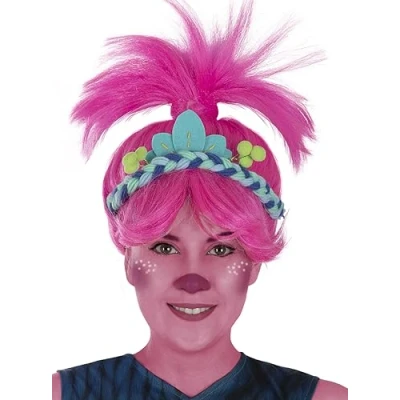 Abbildung von Funidelia Poppy Perücke Trolls 3 für Damen Zeichentrickfilm, Trolls, Film und Serien Zubehör Erwachsene, Kostüm Rosa