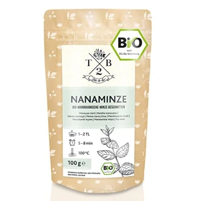 Abbildung von Nana Minze Bio Tee geschnitten in Qualität mit loser Nanaminze (Spearmint, marokkanische Minze),100g Tea2Be