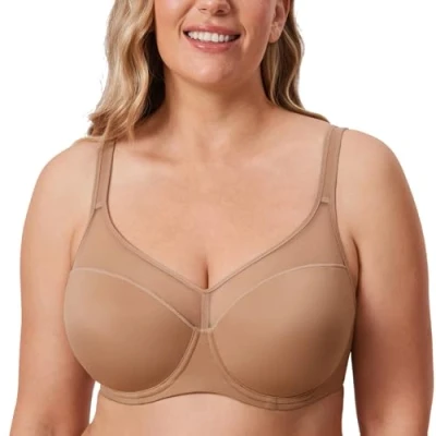 Abbildung von DELIMIRA Damen T Shirt BH mit Bügel Vollschalen Nahtlose Große Größen Gepolstert Kiesbeige 80C
