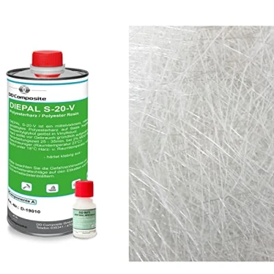 Abbildung von DD Composite Reparatur Set 1kg GFK Polyesterharz + 1m² Glasfasermatte 225g/m²