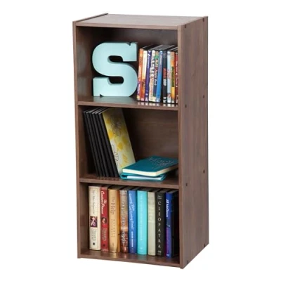 Abbildung von Iris Ohyama Modernes Bücherregal, 3 Etagen, 40cm breit, Braun, Vielseitig, Modular, Offenes Regal, Für Wohnzimmer, Büro, Schlafzimmer, Platzsparend, Bücher, CD, Dekor, Einfacher Aufbau, CX
