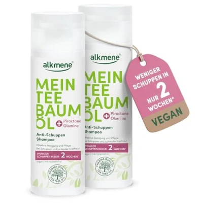 Abbildung von alkmene Mein Teebaumöl Anti Schuppen Shampoo 2x 200 ml weniger in 2 Wochen gegen &amp; juckende Kopfhaut klimaneutrales Antischuppen Haarshampoo mit naturreinen