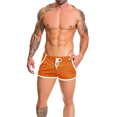 Abbildung von Alivebody Herren Gittergewebe Sportlich Kurze Hose zum Laufen Trainieren Schwimmen Fitness Hosen Color Orange Size XXL