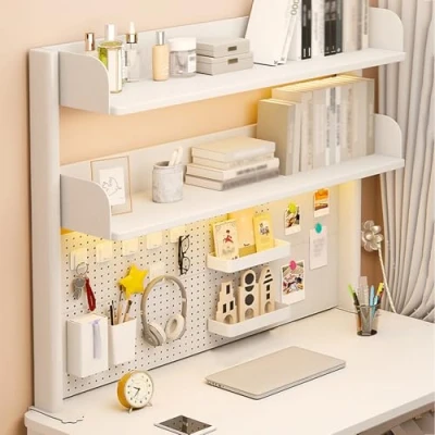 Abbildung von Ahtadums Clampable Desk Organiser Shelf, 2 Tier Office Computer Accessories Organiser, Display Extension, Clamp Shelf Pegboard (White, 80cm)