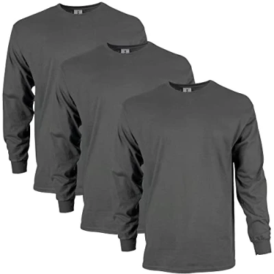 Abbildung von Gildan Unisex Erwachsene Ultra Cotton Long Sleeve, Style G2400, Multipack T Shirt, Dunkelgrau (3er Pack), XXL