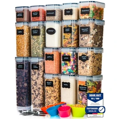 Abbildung von Deco haus® Vorratsdosen Mit Deckel 18 Set Aufbewahrungsbox Küche Luftdicht Vorratsbehälter Frischhaltedosen Behälter aus Plastik Vorratsgläser zur Aufbewahrung von Nudeln, Müsli, Mehl