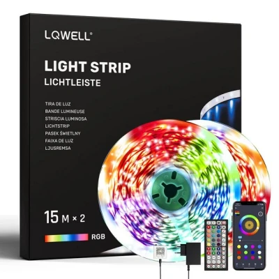 Abbildung von LQWELL LED Streifen 10 30m Strip Licht Band Leiste RGB einstellbar Fernbedienung App, 720 flammig, LEDs 36W Wohnzimmer Party