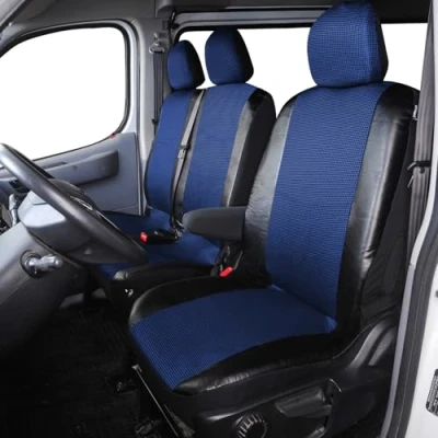 Abbildung von TOYOUN Universal Auto Sitzbezüge für Transporter LKW Vorn Autositzbezüge 2+1, Sitzbezug Fahrersitz + 2er Beifahrersitzbank Schonbezüge Blau, Pu Leder Stoff Spleißen