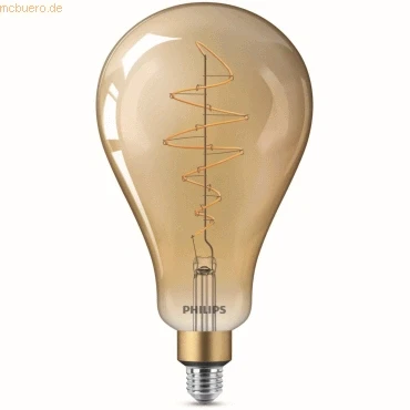 Abbildung von Philips LED Classic E27 Vintage Lampe, 40 W, Dekolampe, XL Tropfenform, dimmbar, gold, klar, flame