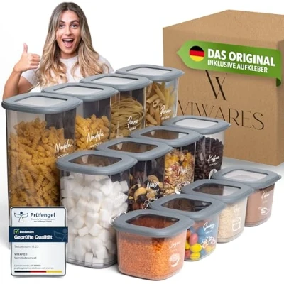 Abbildung von Viwares Vorratsdose Set Mix Anthrazit SERIE FOLY 12er, Polypropylen, (Set, 12 tlg., 12er), BPA Frei,Stapelbar