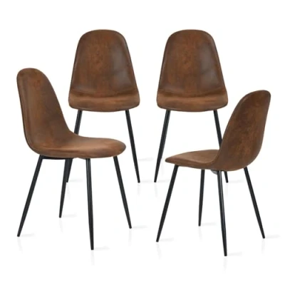 Abbildung von MEUBLE COSY Esszimmerstühle 4er Set Vintage Küchenstühle Polsterstuhl Wohnzimmerstuhl Retro Sessel mit Rückenlehne, Wildledersitz, Metallbeine, Braun