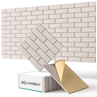 Abbildung von Soundsbay Akustikplatten selbstklebend 12 Stück, schalldämmung Schallschutz Wand hoher Dichte Ziegeltyp Schallschutzplatten für Akustische Behandlung und Wanddekoration 30x30x0.9cm (Beige)