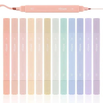 Abbildung von YISAN Aesthetic Textmarker, Pastell Bibel Marker und Stifte,Doppelspitze,12 Farben,70924