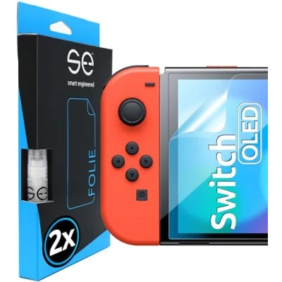 Abbildung von S.E für Nintendo Switch OLED 2021 Schutzfolie 2x Folien im SET aus Deutschland, leichte Aufbringung, staubfrei und blasenfrei, 7 Zoll Folie TPU Material, Full Screen, 100% Passgenau Klar