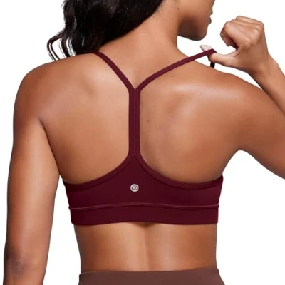 Abbildung von CRZ Yoga Damen Butterluxe Racerback Sport BH Gepolstert Ohne Bügel Y Rücken Sommer Atmungsaktiv Spaghetti Top Roter Merlot L