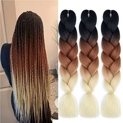 Abbildung von Braids Extensions blond,Kanekalon Kunsthaar Zum Einflechten 3packs Ombre Braiding hair für Box Flechten Haar (Schwarz bis Braun Beige)