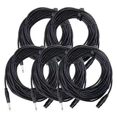 Abbildung von 5er Set Pronomic XFJ 20 XLR zu Klinke Kabel (unsymmetrisches Mikrofonkabel, Länge 20m, säure und ölfest, Spannzangen Zugentlastung) schwarz