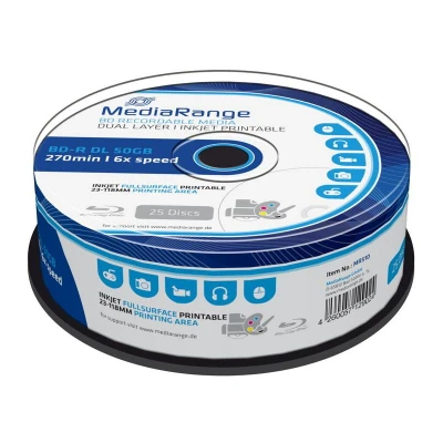 Abbildung von BD R 50GB MEDIARANGE Blu Ray Recordable bedruckbar 6x Speed Cakebox 25 Stück