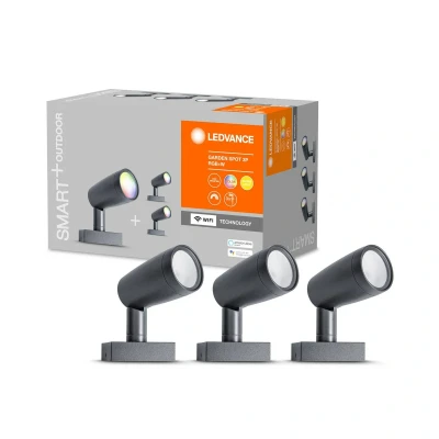 Abbildung von LEDVANCE Smarte LED Gartenleuchte mit WIFI Technologie, Basispaket 3 SPOT Strahler für Außen, RGB Farben änderbar, Kompatibel Google und Alexa Voice Control, SMART+ GARDEN 3P