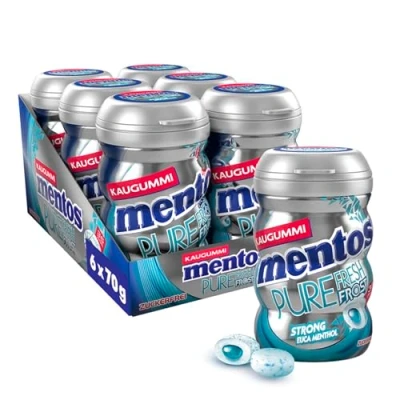 Abbildung von Mentos Kaugummi Pure Fresh Frost, 6 Boxen zuckerfreie Chewing Gum Dragees mit Menthol Eukalyptus Geschmack &amp; flüssiger Füllung, Multipack (6 x 70g)