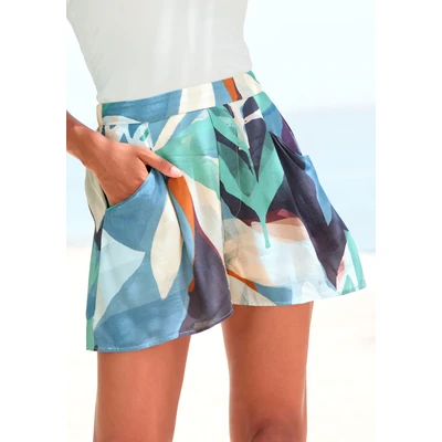 Abbildung von Lascana Shorts, Damen, Größe: 34, Creme blau braun bedruckt