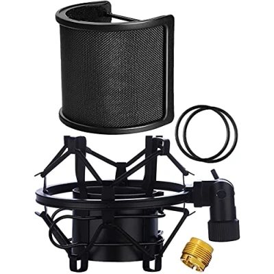 Abbildung von Mikrofon Shock Mount mit Pop Filter, Anti Vibration Suspension Halter Clip für Durchmesser 46mm 51mm