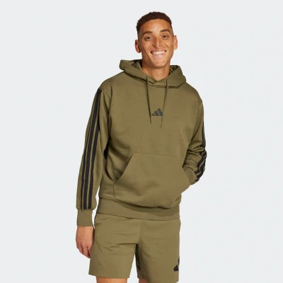 Abbildung von adidas Sportswear Essential Three Stripes Kapuzenpullover, Herren, Größe: XXL, Olive strata/black