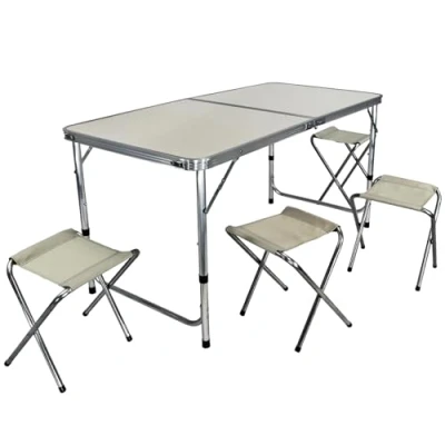 Abbildung von FIXKRAFT klappbarer höhenverstellbarer Multifunktionstisch Campingtisch Klapptisch mit 4 Stühlen 120x60x55 70cm