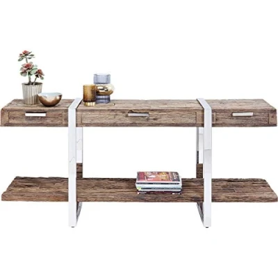 Abbildung von Kare Design Konsole Rustico 180x46cm, edle Holzkonsole Teakholz, TV mit Edelstahlgestell, breites, großes Sideboard für Wohnzimmer, Massivholz Konsole, (H/B/T) 80x180x46